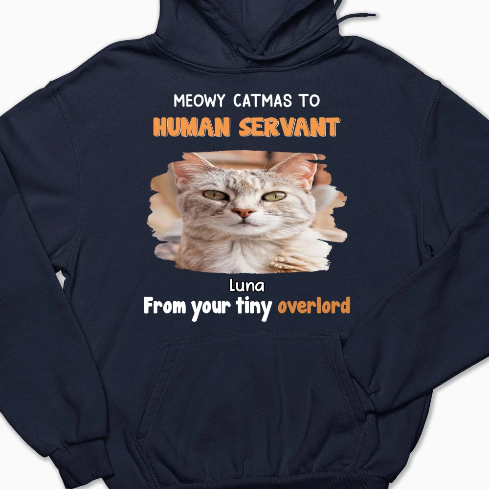 Cat Overlord And Human Servant Christmas Photo - Personalized Custom Hoodie - Image 7