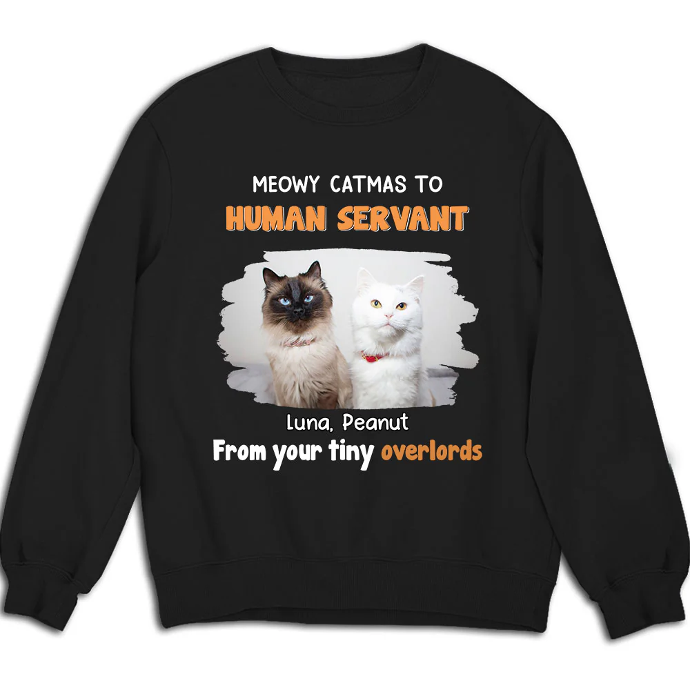 Cat Overlord And Human Servant Christmas Photo - Personalized Custom Sweatshirt