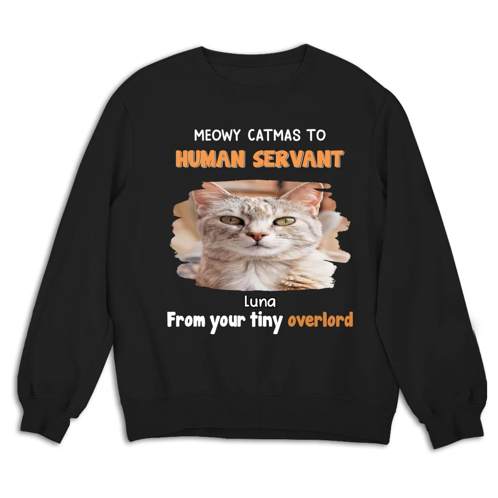 Cat Overlord And Human Servant Christmas Photo - Personalized Custom Sweatshirt - Image 6