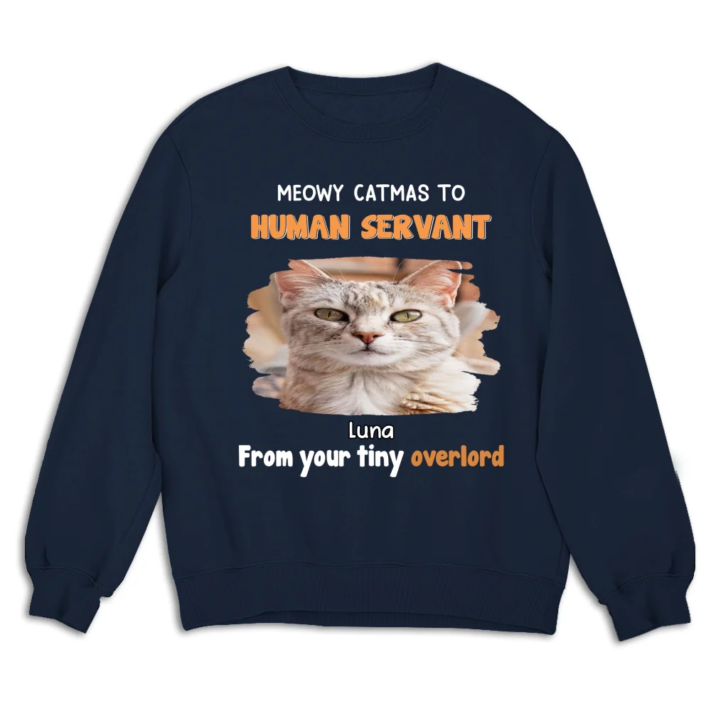 Cat Overlord And Human Servant Christmas Photo - Personalized Custom Sweatshirt - Image 7