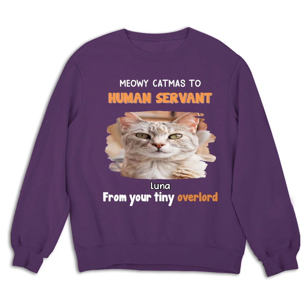 Cat Overlord And Human Servant Christmas Photo - Personalized Custom Sweatshirt - Image 8