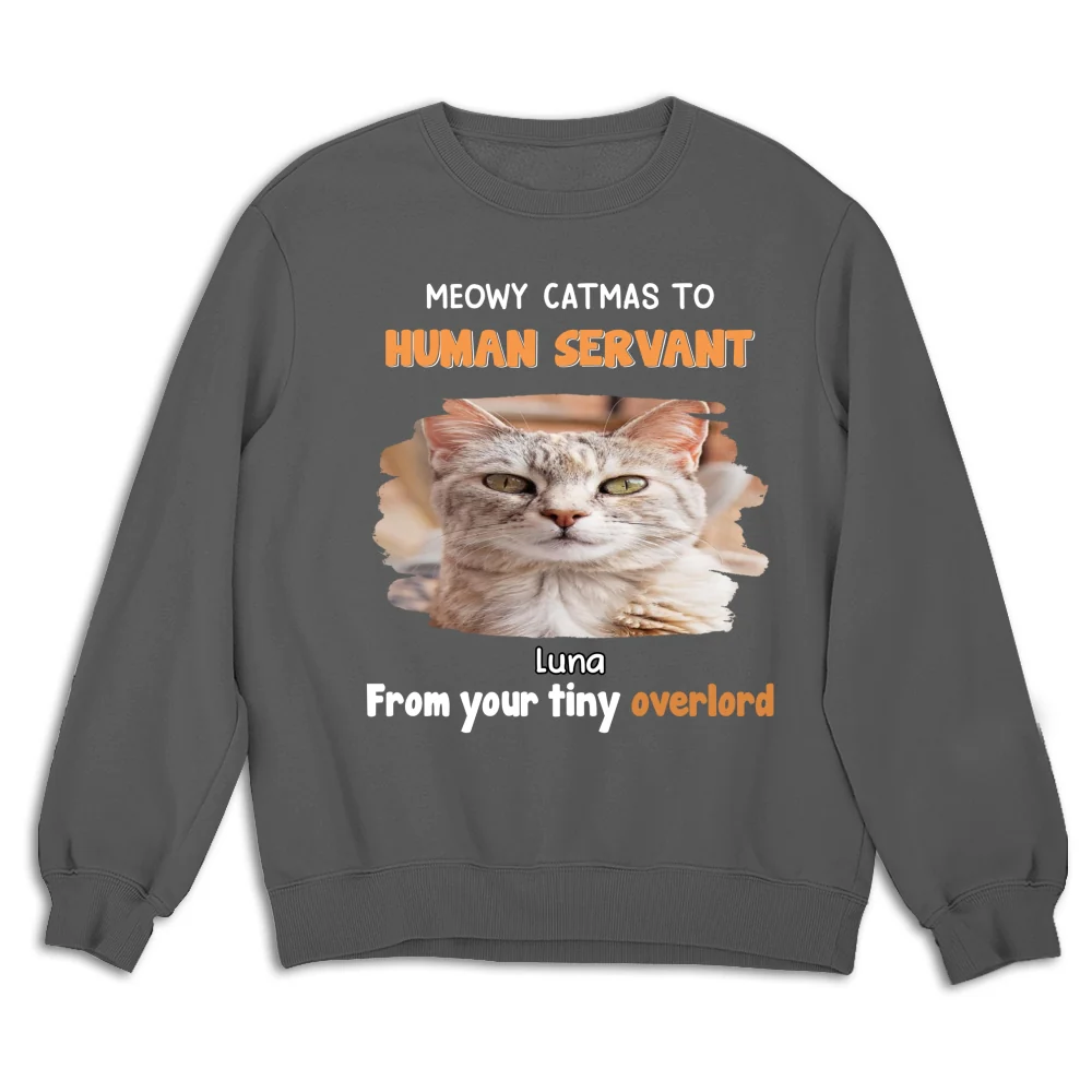 Cat Overlord And Human Servant Christmas Photo - Personalized Custom Sweatshirt - Image 9