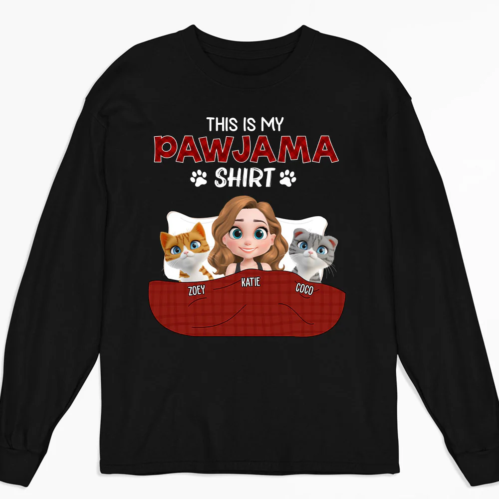 Cat Pawjama Shirt Dark Version - Personalized Custom Long Sleeve T-shirt