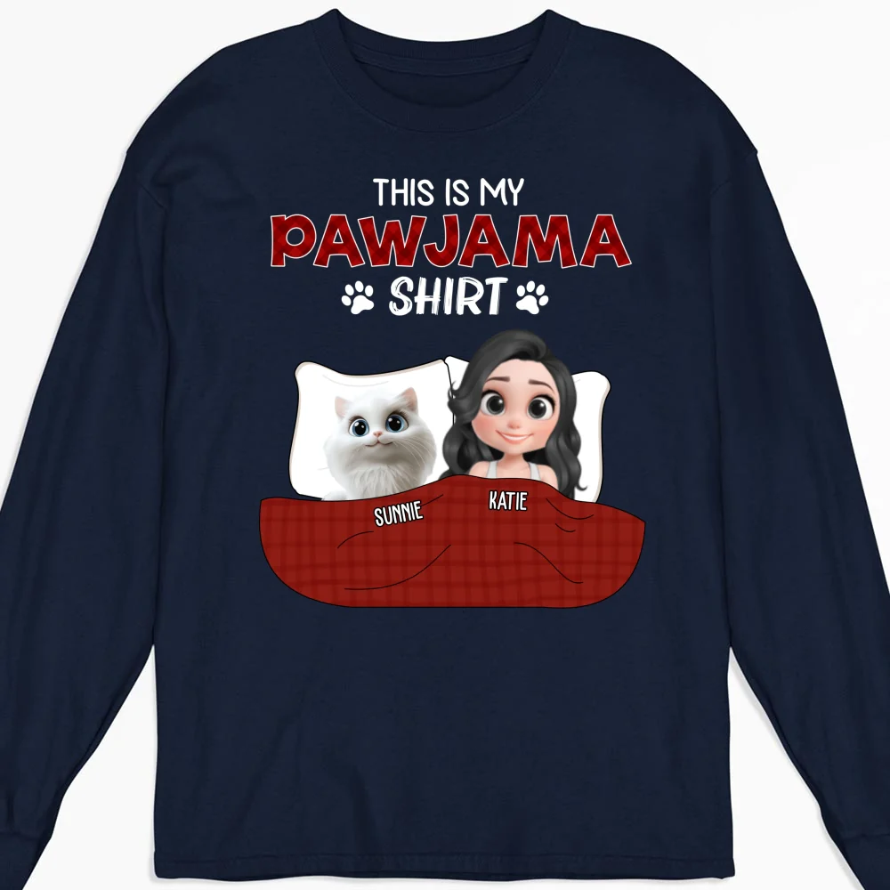 Cat Pawjama Shirt Dark Version - Personalized Custom Long Sleeve T-shirt - Image 5