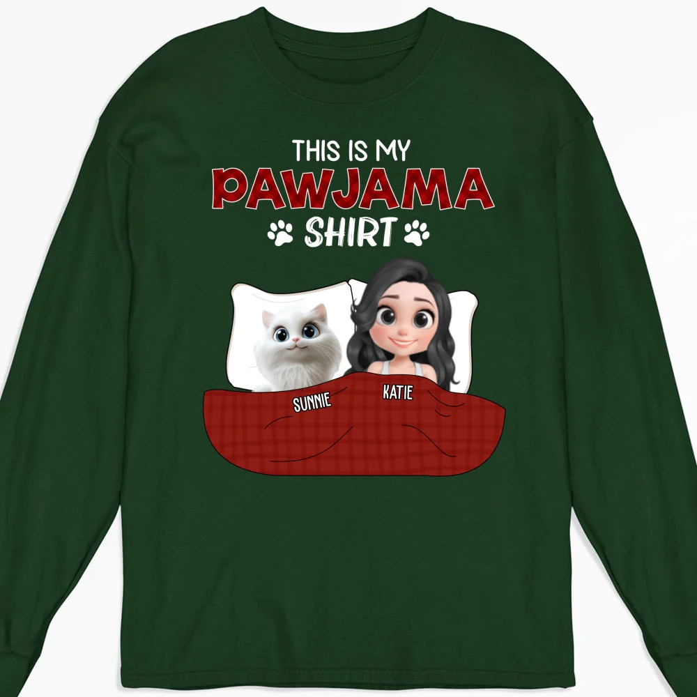 Cat Pawjama Shirt Dark Version - Personalized Custom Long Sleeve T-shirt - Image 6