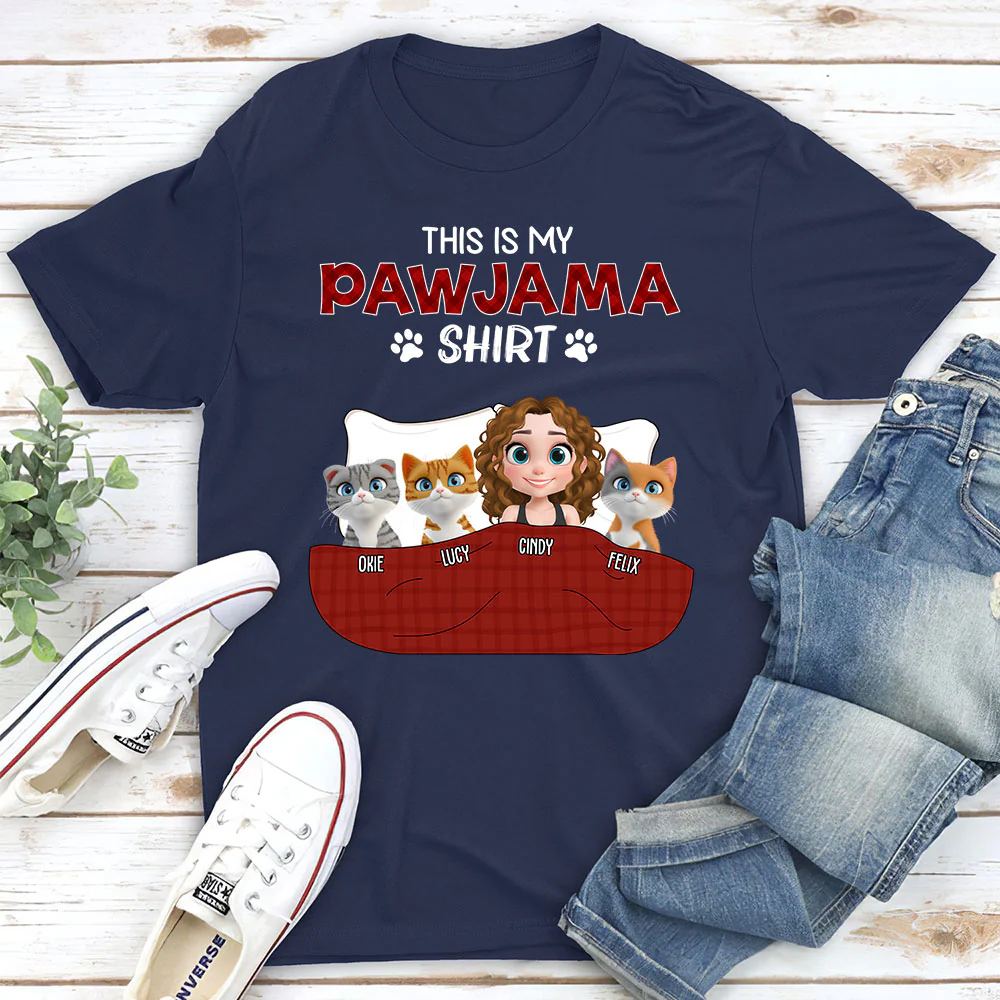 Cat Pawjama Shirt Dark Version - Personalized Custom Unisex T-shirt - Image 3