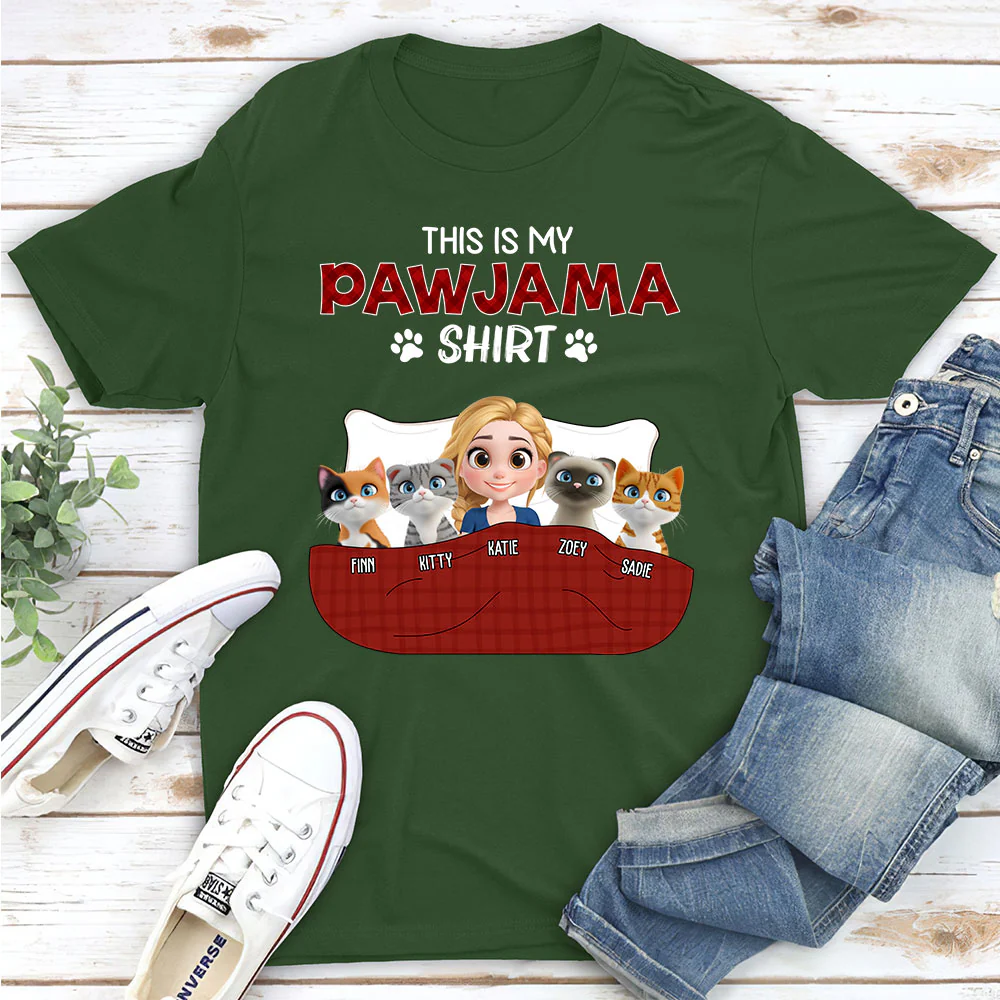 Cat Pawjama Shirt Dark Version - Personalized Custom Unisex T-shirt - Image 4