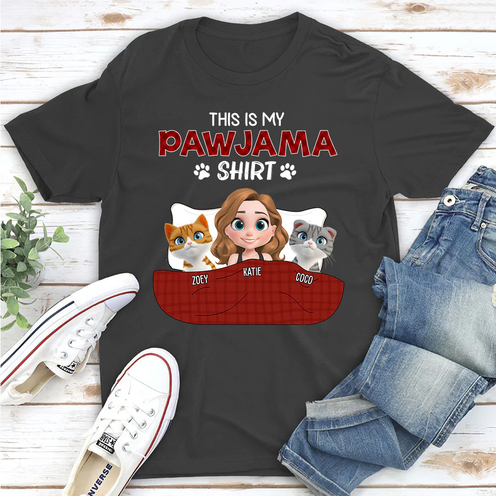 Cat Pawjama Shirt Dark Version - Personalized Custom Unisex T-shirt - Image 5