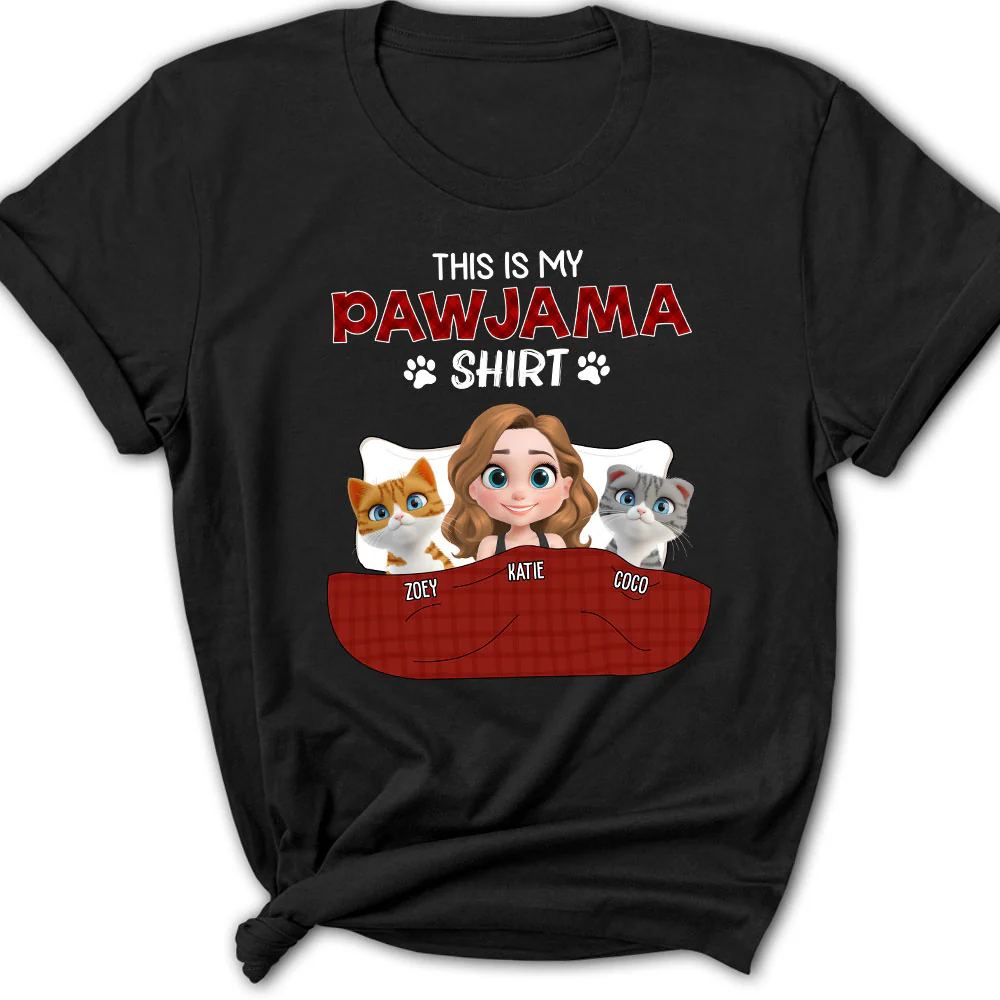 Cat Pawjama Shirt Dark Version - Personalized Custom Women's T-shirt