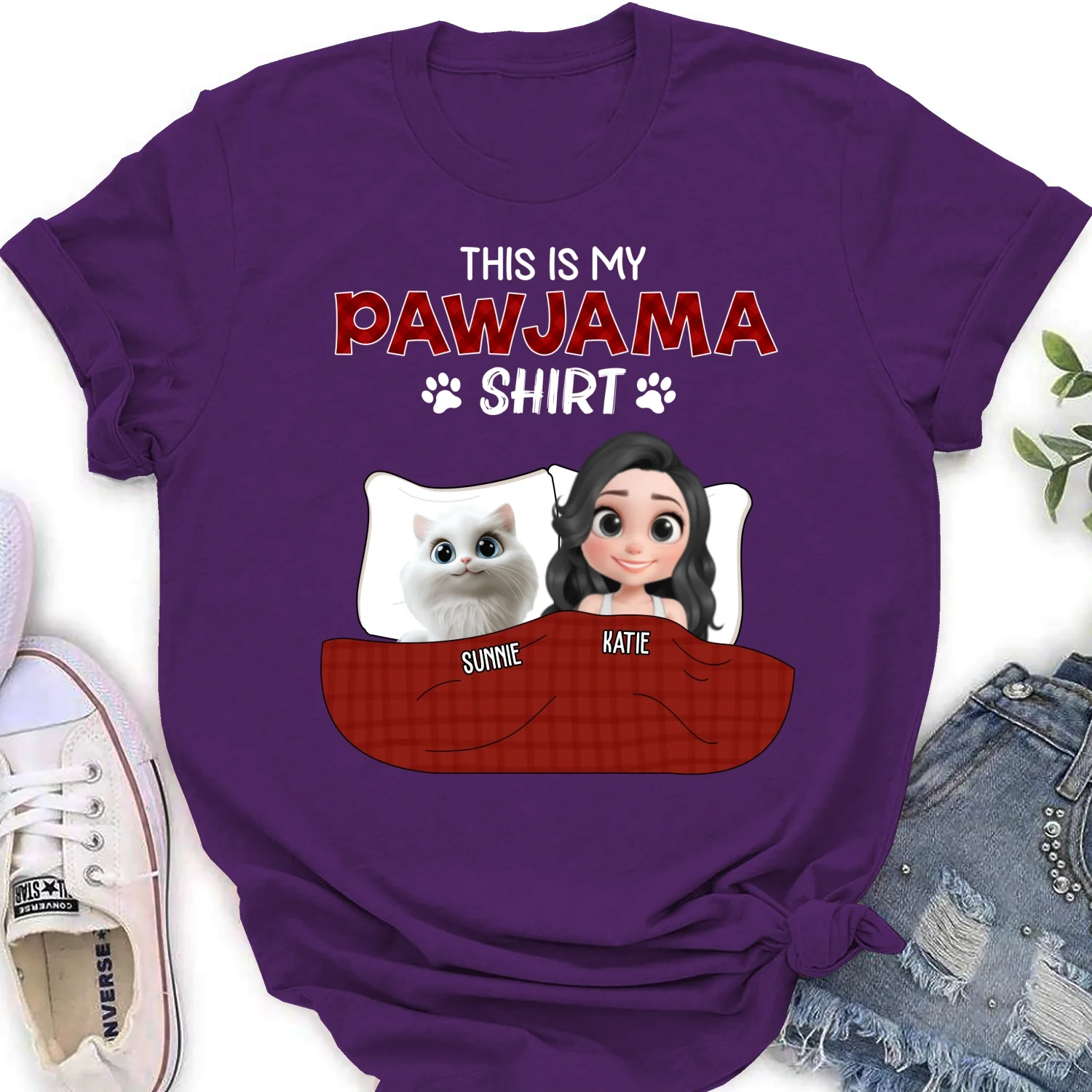 Cat Pawjama Shirt Dark Version - Personalized Custom Women's T-shirt - Image 10