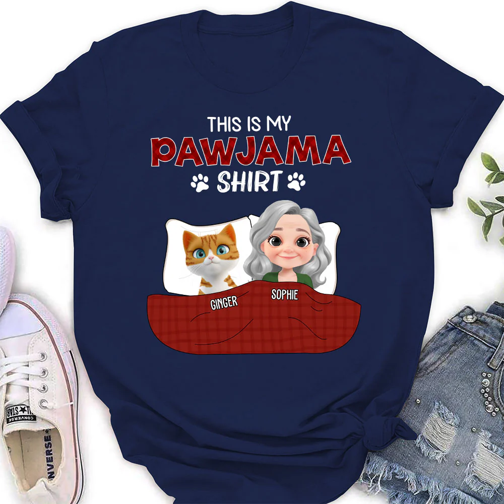 Cat Pawjama Shirt Dark Version - Personalized Custom Women's T-shirt - Image 2