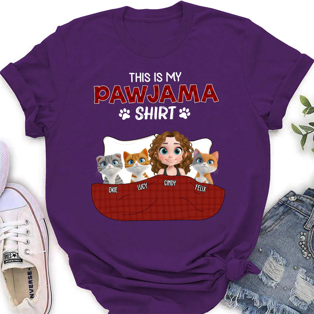 Cat Pawjama Shirt Dark Version - Personalized Custom Women's T-shirt - Image 3