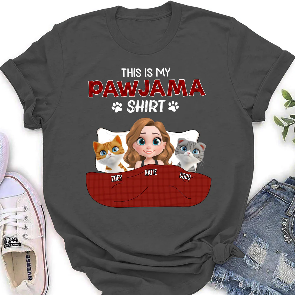 Cat Pawjama Shirt Dark Version - Personalized Custom Women's T-shirt - Image 4