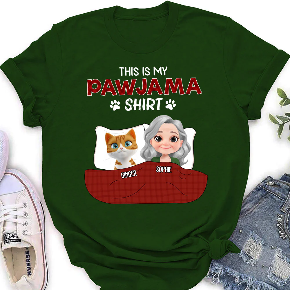 Cat Pawjama Shirt Dark Version - Personalized Custom Women's T-shirt - Image 5