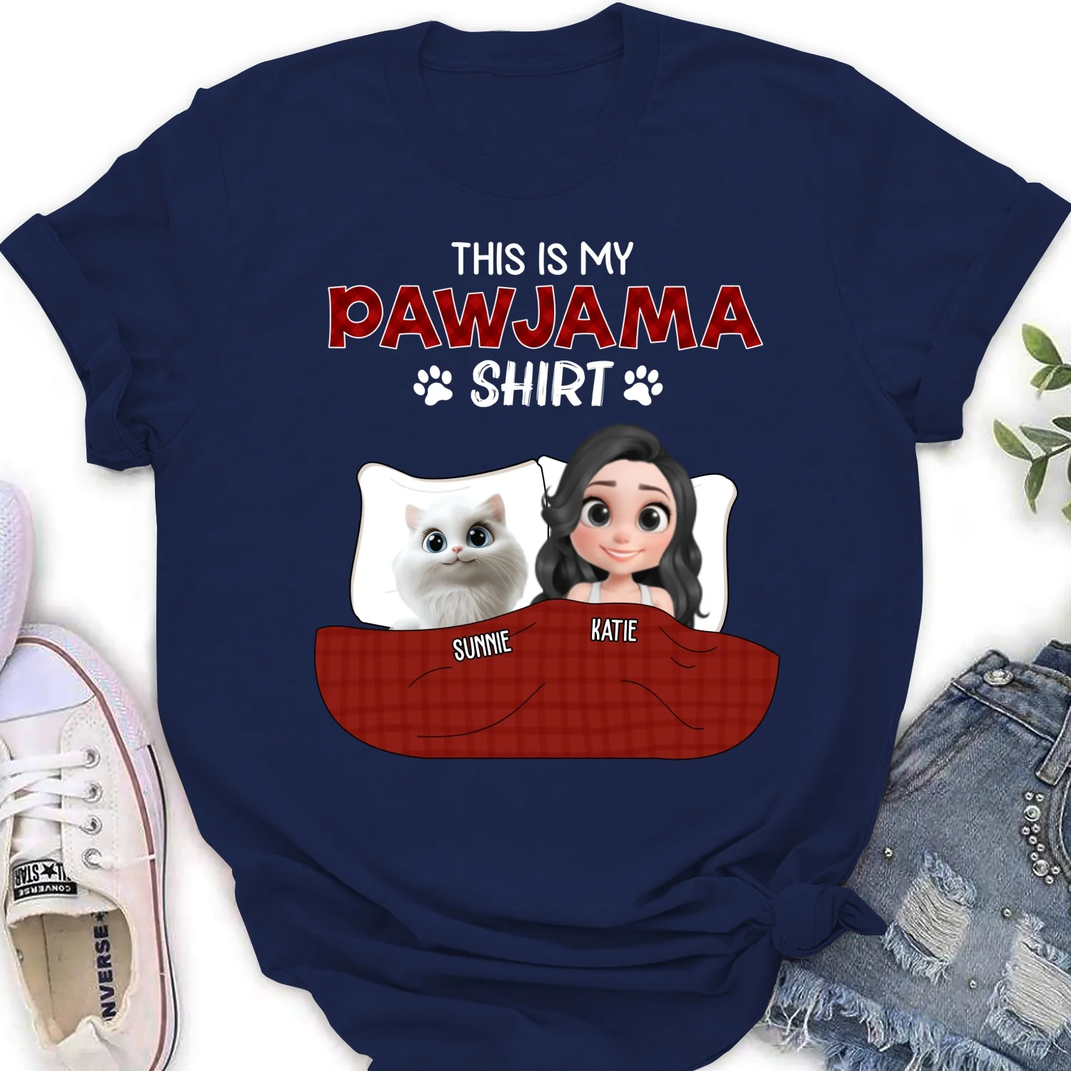 Cat Pawjama Shirt Dark Version - Personalized Custom Women's T-shirt - Image 7