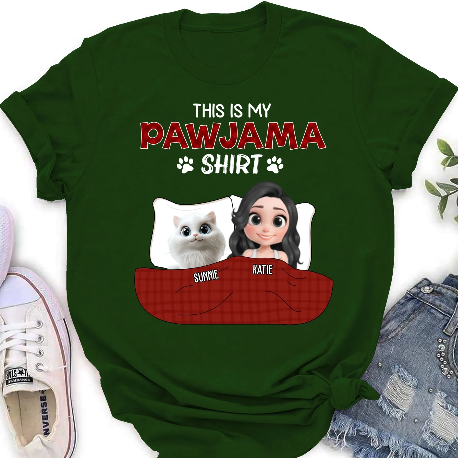 Cat Pawjama Shirt Dark Version - Personalized Custom Women's T-shirt - Image 8