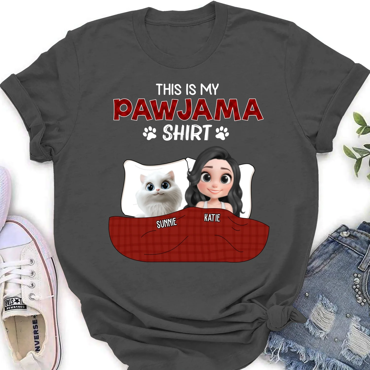 Cat Pawjama Shirt Dark Version - Personalized Custom Women's T-shirt - Image 9