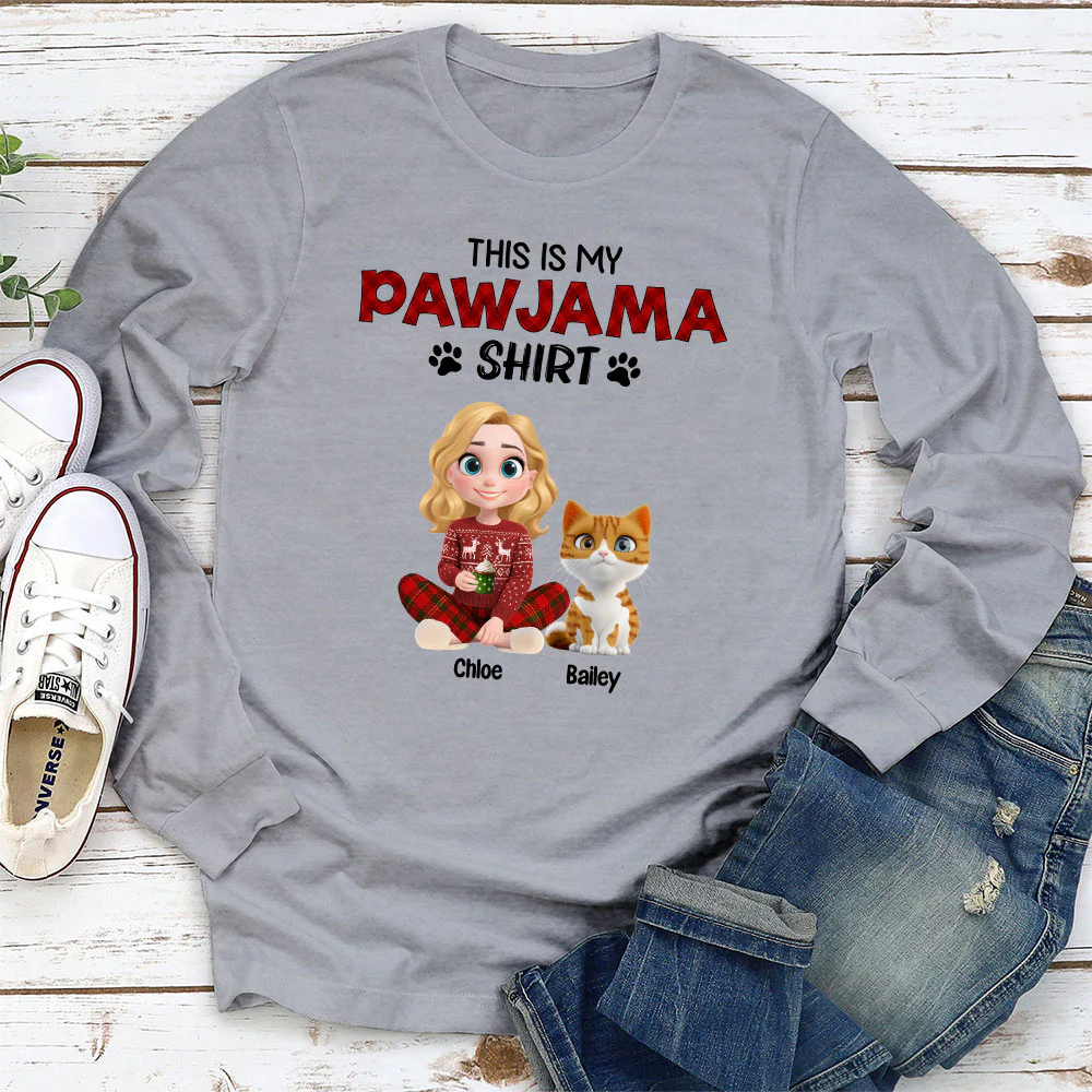 Cat Pawjama Shirt New Style Cartoon - Personalized Custom Long Sleeve T-shirt - Image 2