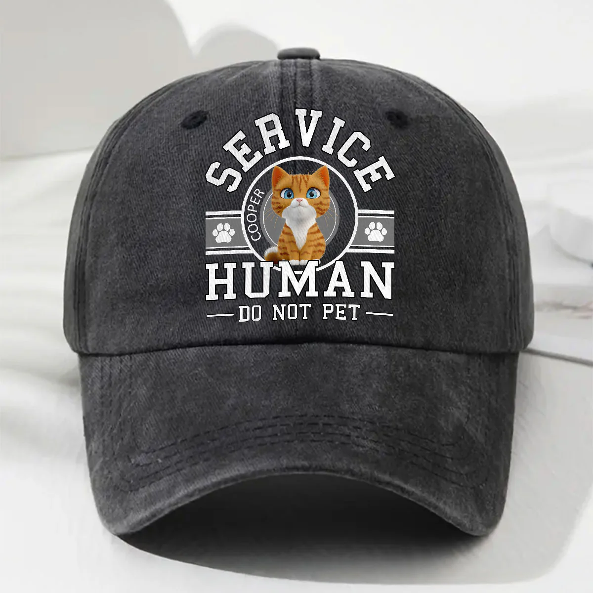 Cat Service Human Cartoon - Personalized Custom Vintage Washed Denim Cap
