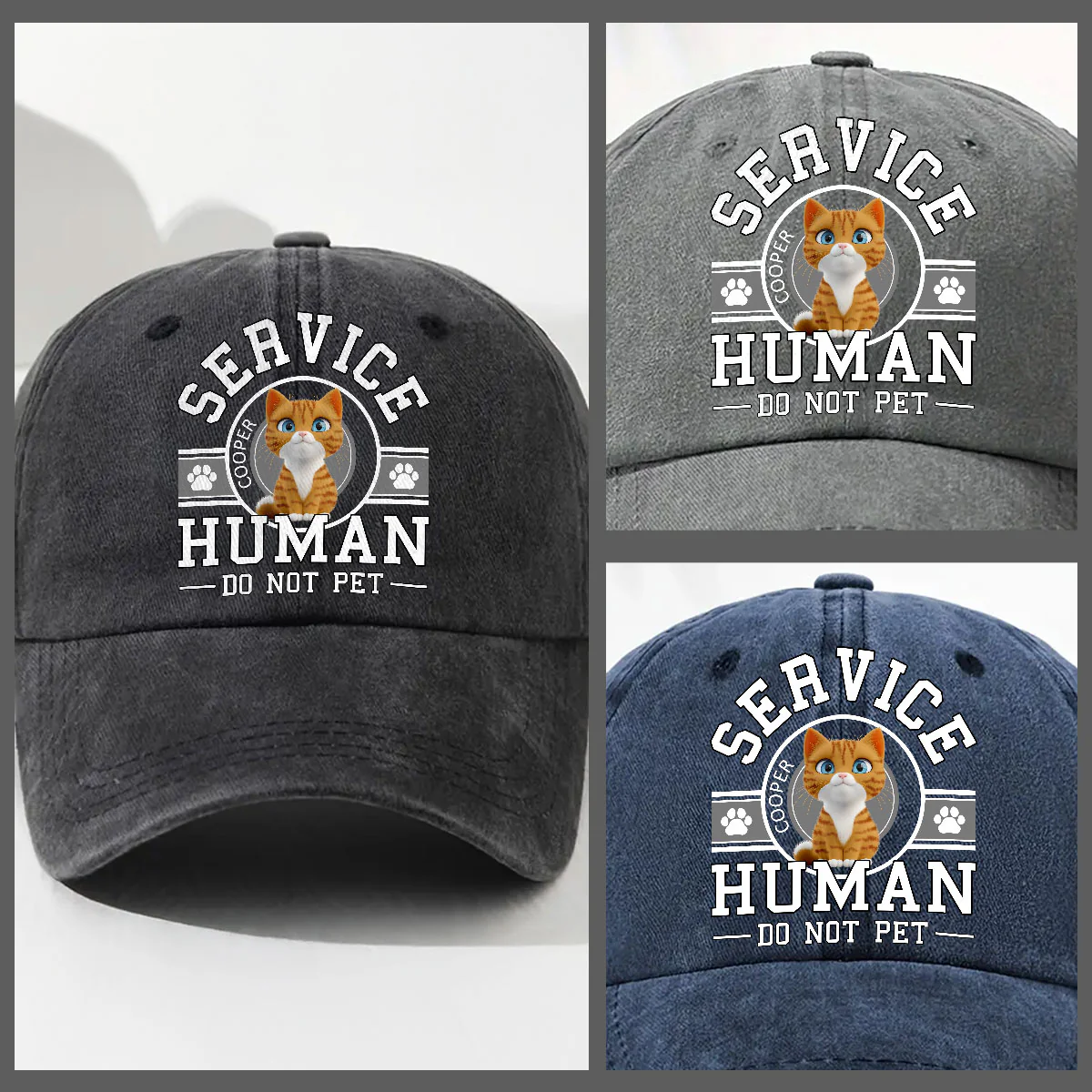 Cat Service Human Cartoon - Personalized Custom Vintage Washed Denim Cap - Image 3