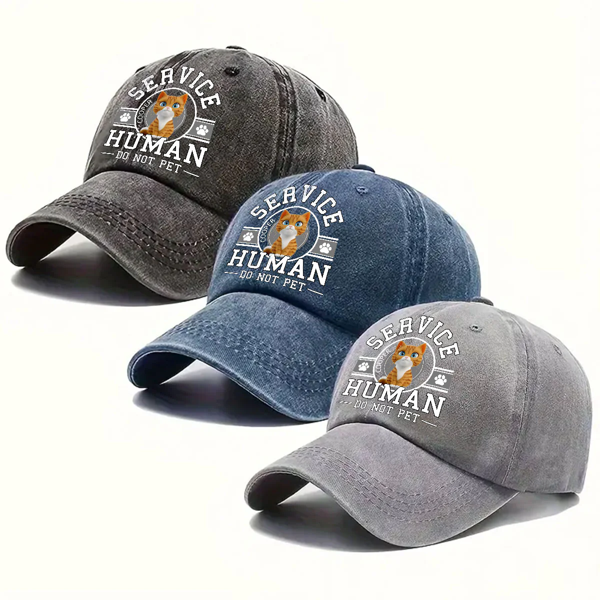 Cat Service Human Cartoon - Personalized Custom Vintage Washed Denim Cap - Image 4