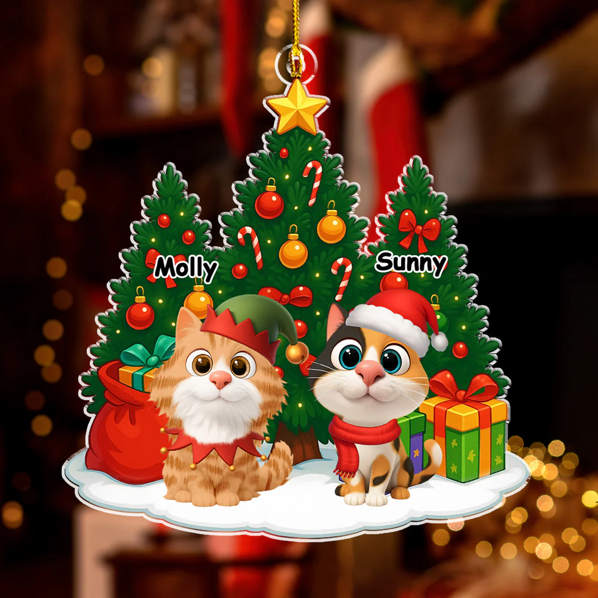 Cat Under Christmas Tree - Personalized Custom Acrylic Ornament - Image 2