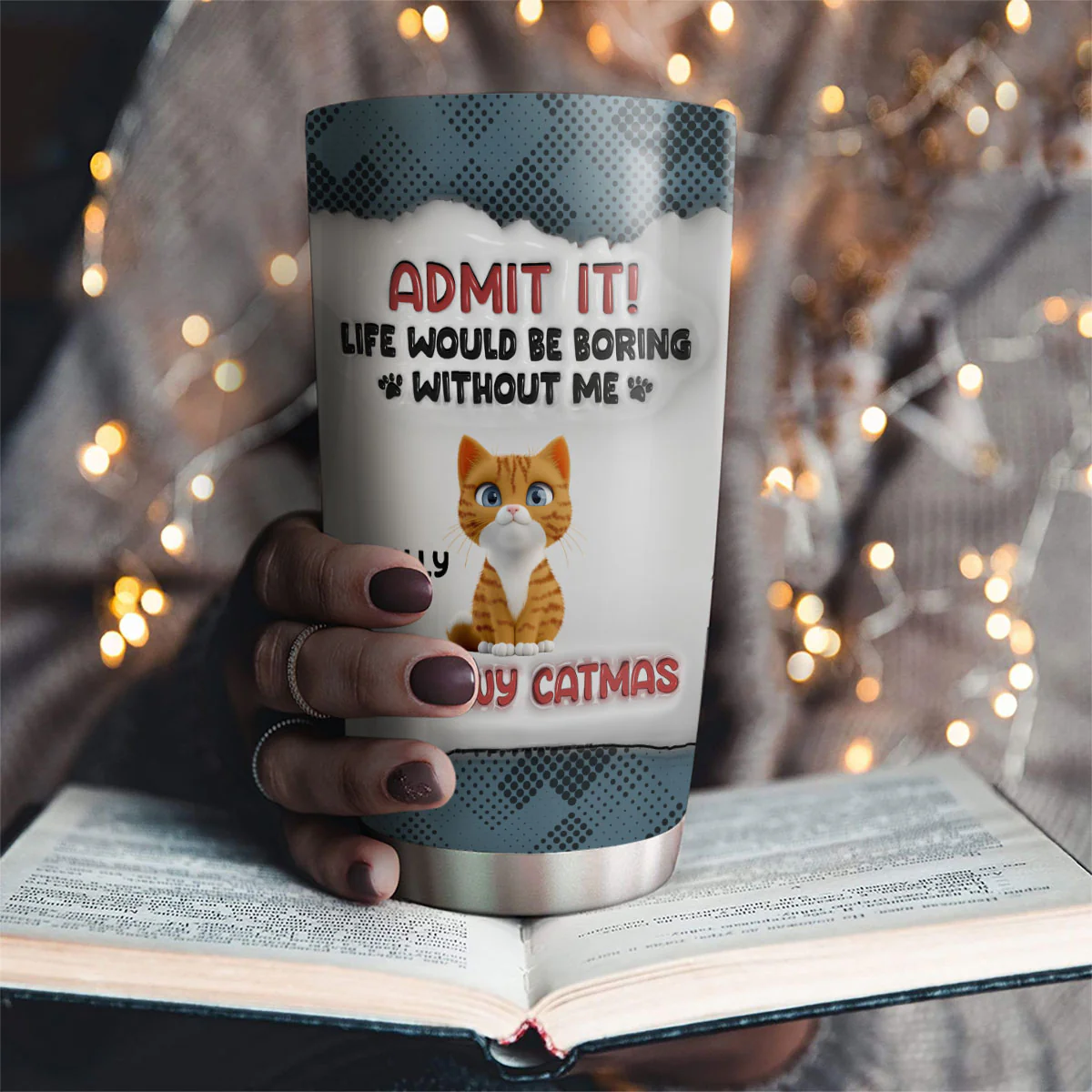 Catmas Dad Mom - Personalized Custom 3D Inflated Effect Tumbler - Image 2