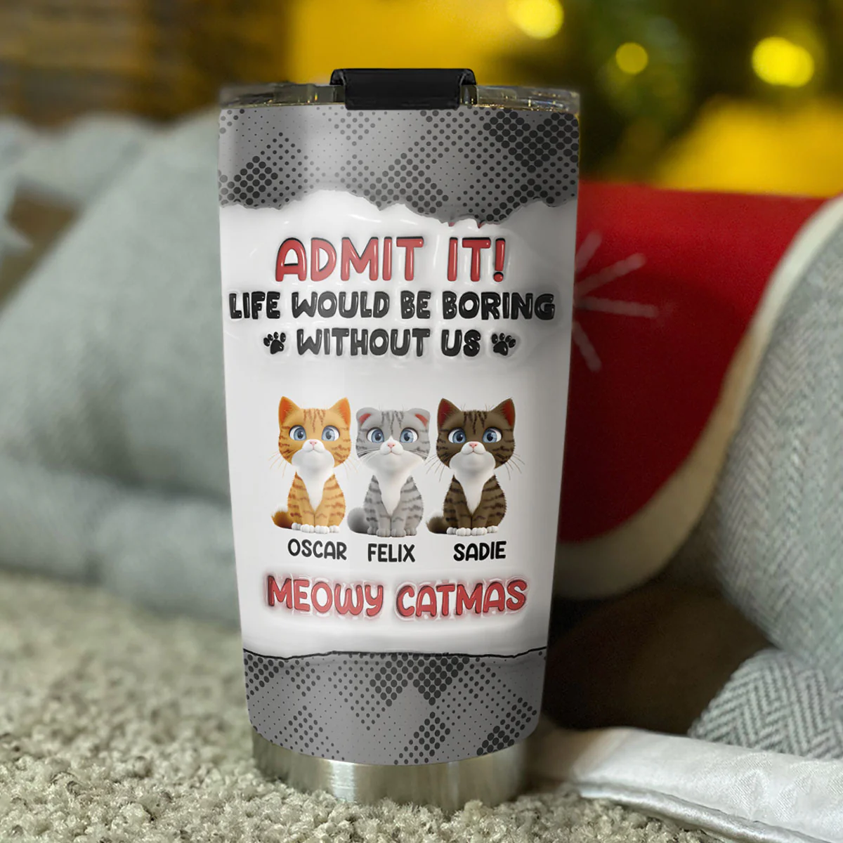 Catmas Dad Mom - Personalized Custom 3D Inflated Effect Tumbler - Image 3