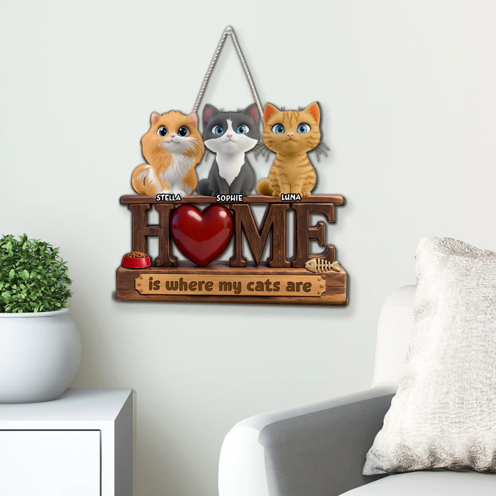 Cats Make It Home - Personalized Custom Wood Sign - Image 3
