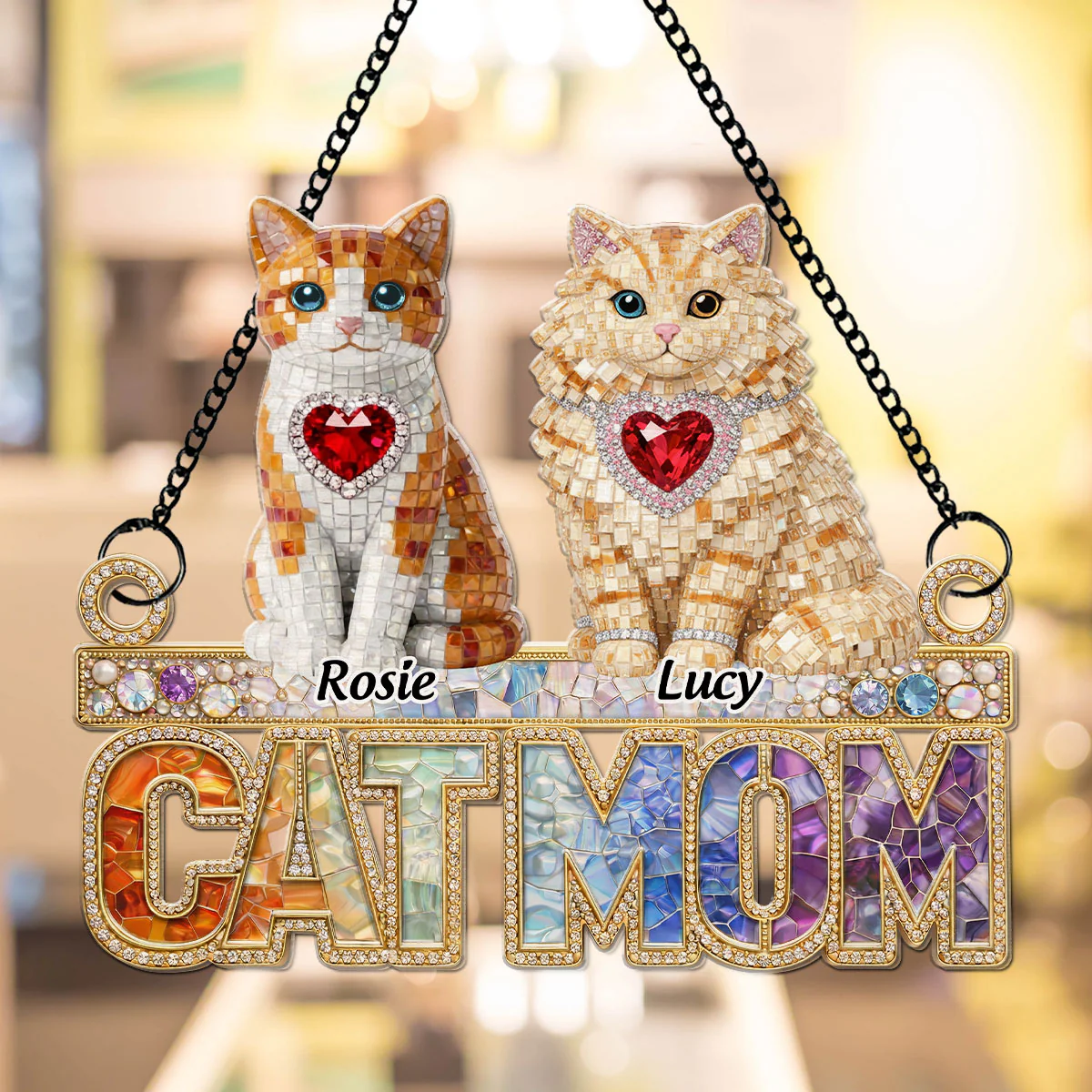 Charming Cat Mom Gemstone - Personalized Custom Suncatcher