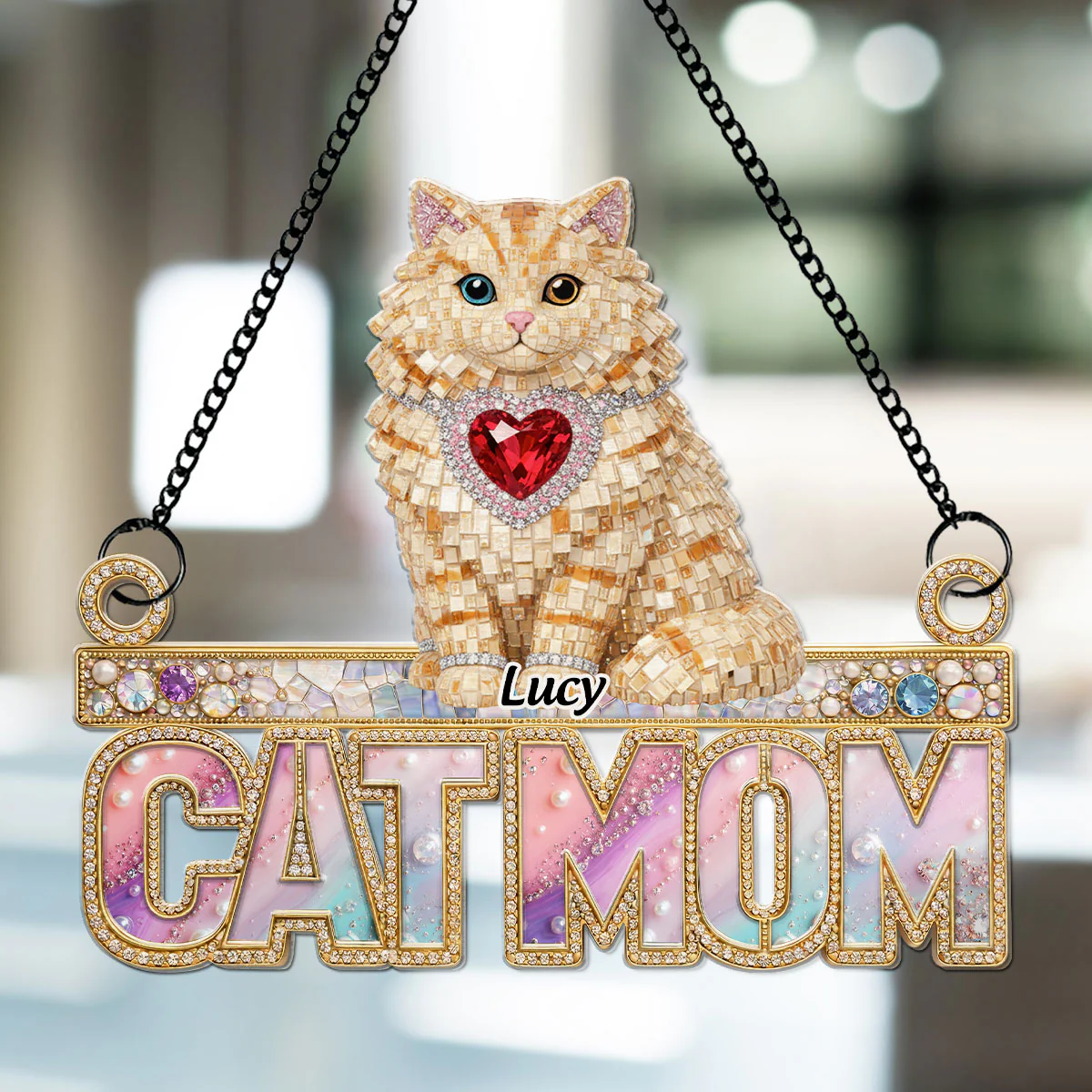 Charming Cat Mom Gemstone - Personalized Custom Suncatcher - Image 2