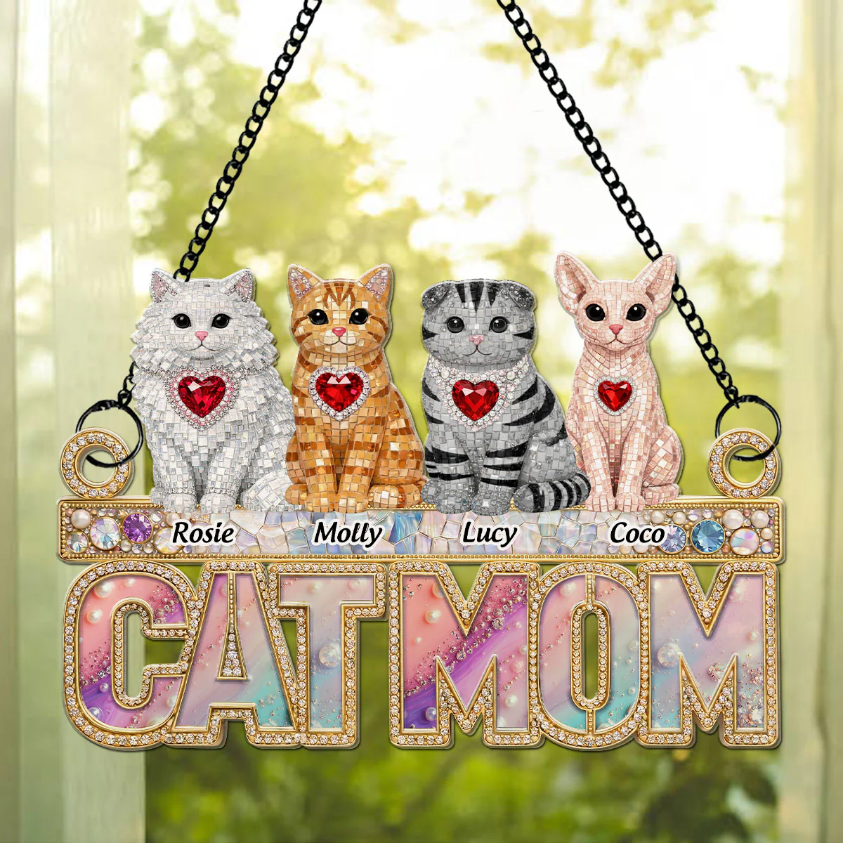Charming Cat Mom Gemstone - Personalized Custom Suncatcher - Image 4