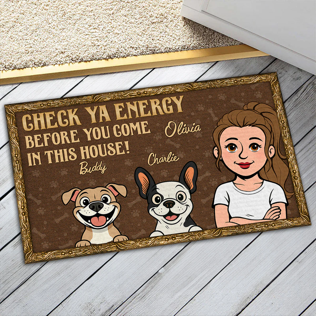 Check Ya Energy By Retro Dogs - Personalized Custom Doormat - Image 5