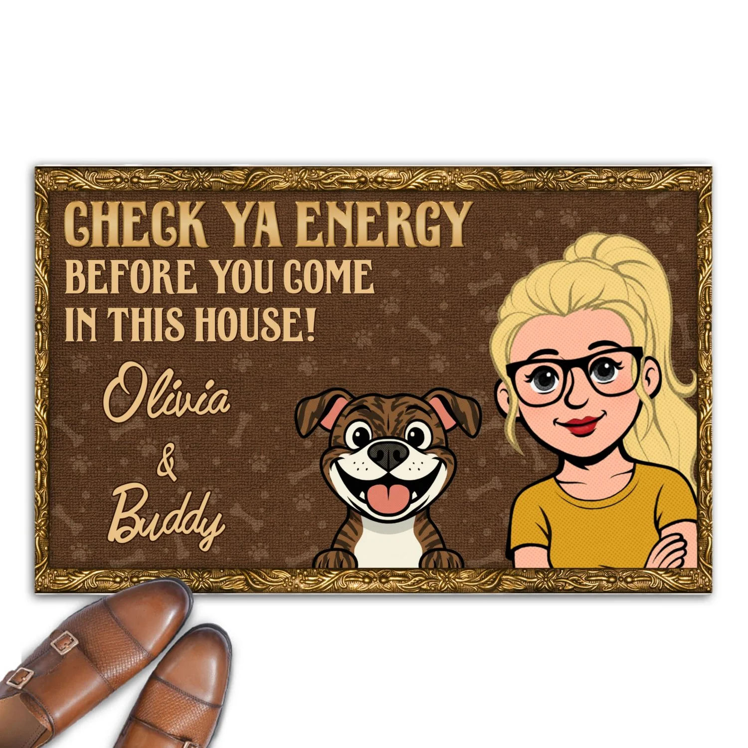 Check Ya Energy By Retro Dogs - Personalized Custom Doormat - Image 8
