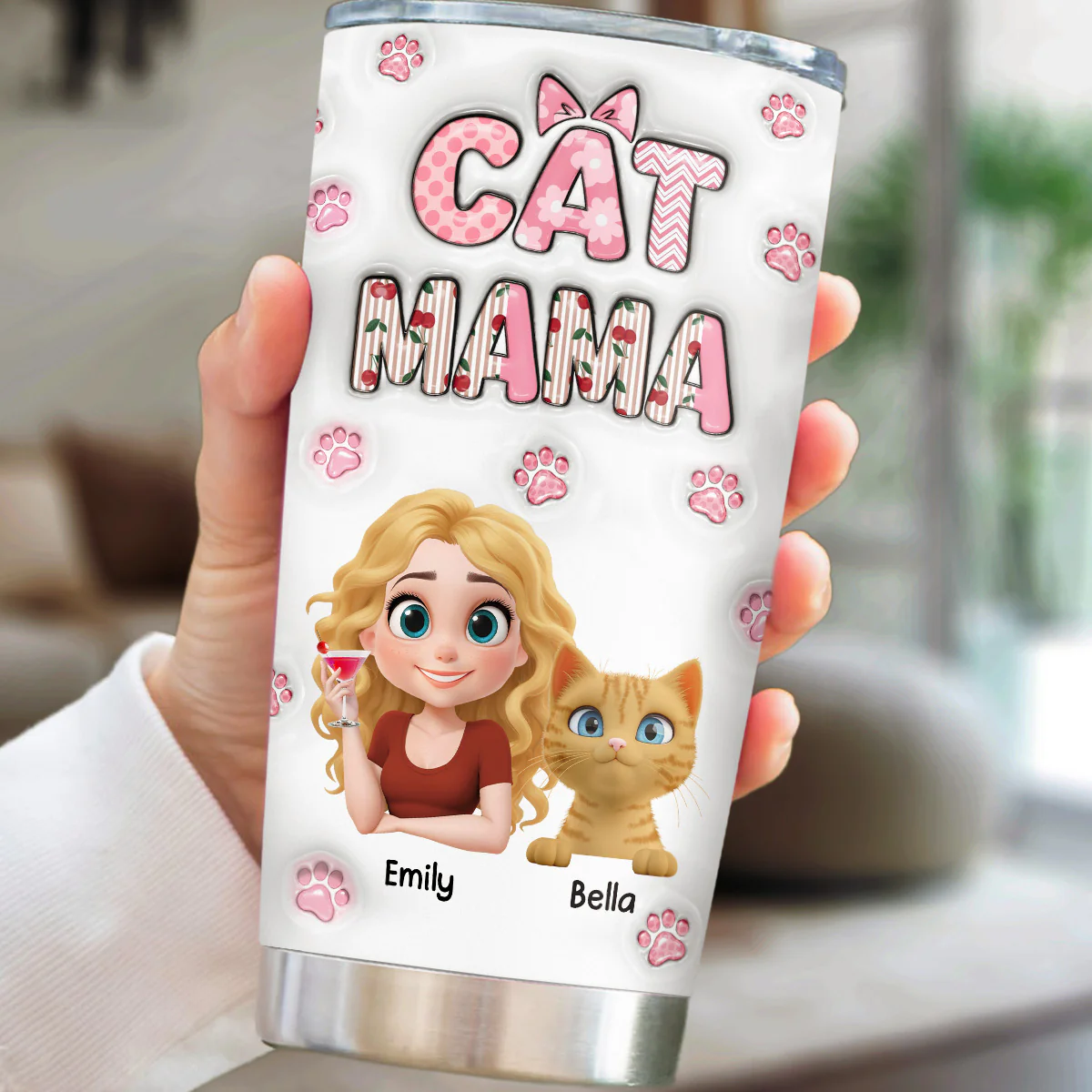 Cherry On Top Of Cat - Personalized Custom 3D Inflated Effect Tumbler - Image 2