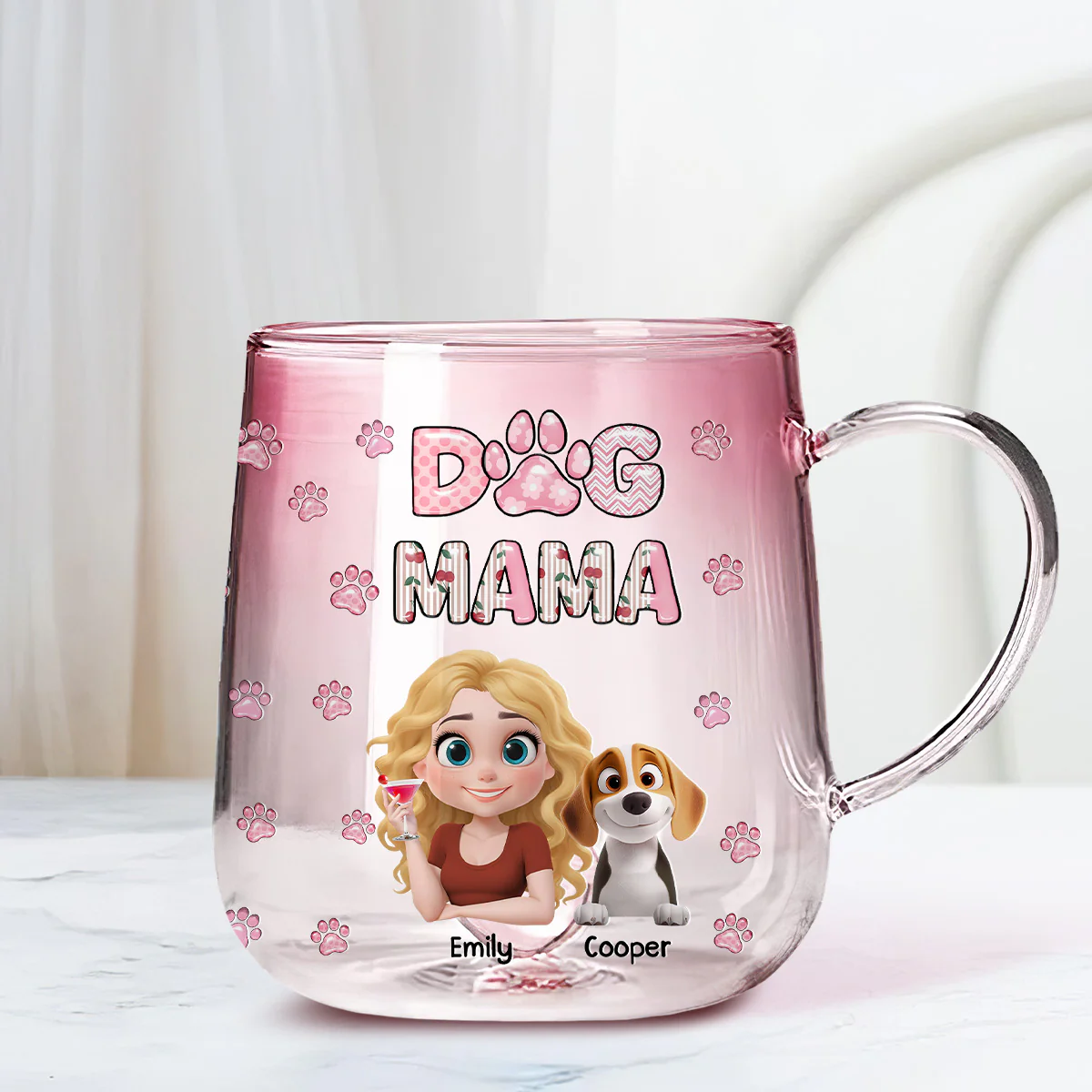 Cherry On Top - Personalized Custom Pink Gradient Glass Mug - Image 3