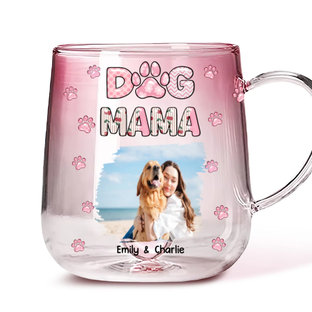 Cherry On Top Photo - Personalized Custom Pink Gradient Glass Mug - Image 3