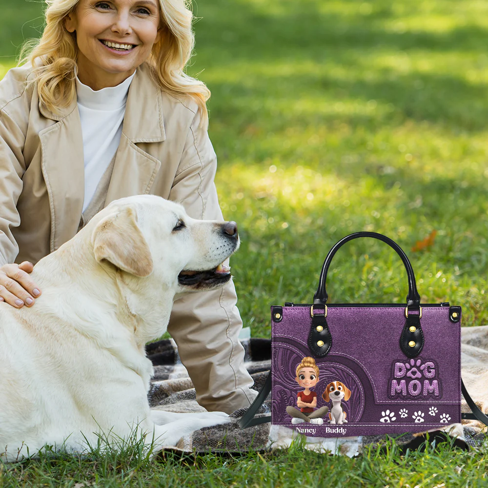 Chibi Cartoon Dog Mom - Personalized Custom Leather Bag - Image 5