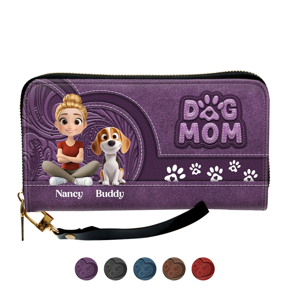 Chibi Cartoon Dog Mom - Personalized Custom Leather Wallet