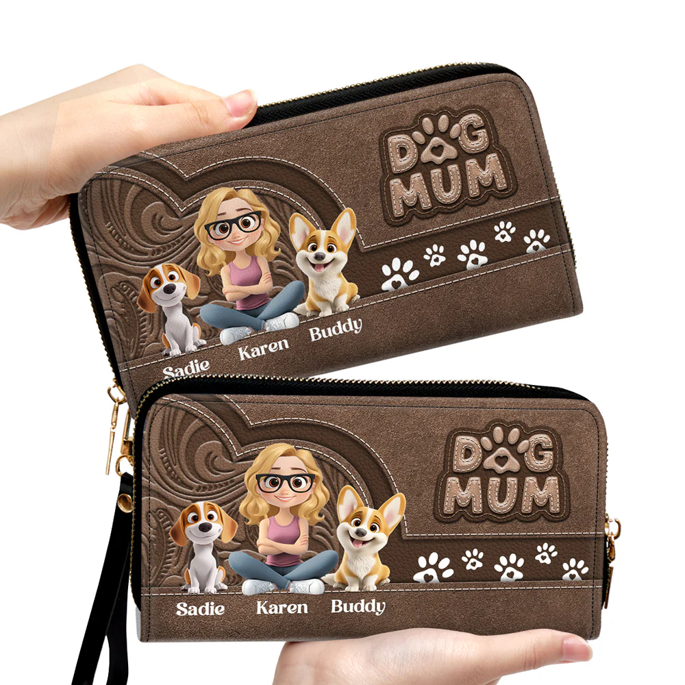 Chibi Cartoon Dog Mom - Personalized Custom Leather Wallet - Image 3