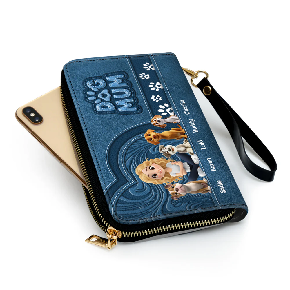 Chibi Cartoon Dog Mom - Personalized Custom Leather Wallet - Image 4