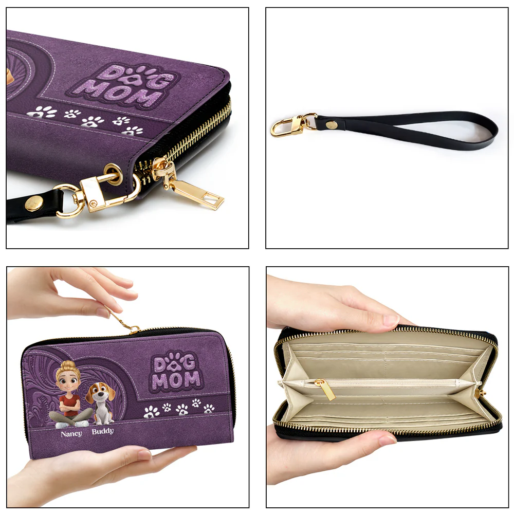 Chibi Cartoon Dog Mom - Personalized Custom Leather Wallet - Image 6