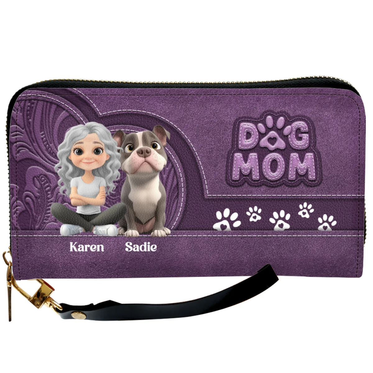 Chibi Cartoon Dog Mom - Personalized Custom Leather Wallet - Image 7