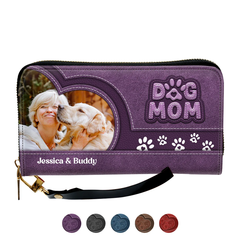 Chibi Cartoon Dog Mom Photo - Personalized Custom Leather Wallet
