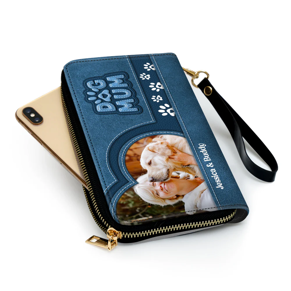 Chibi Cartoon Dog Mom Photo - Personalized Custom Leather Wallet - Image 2