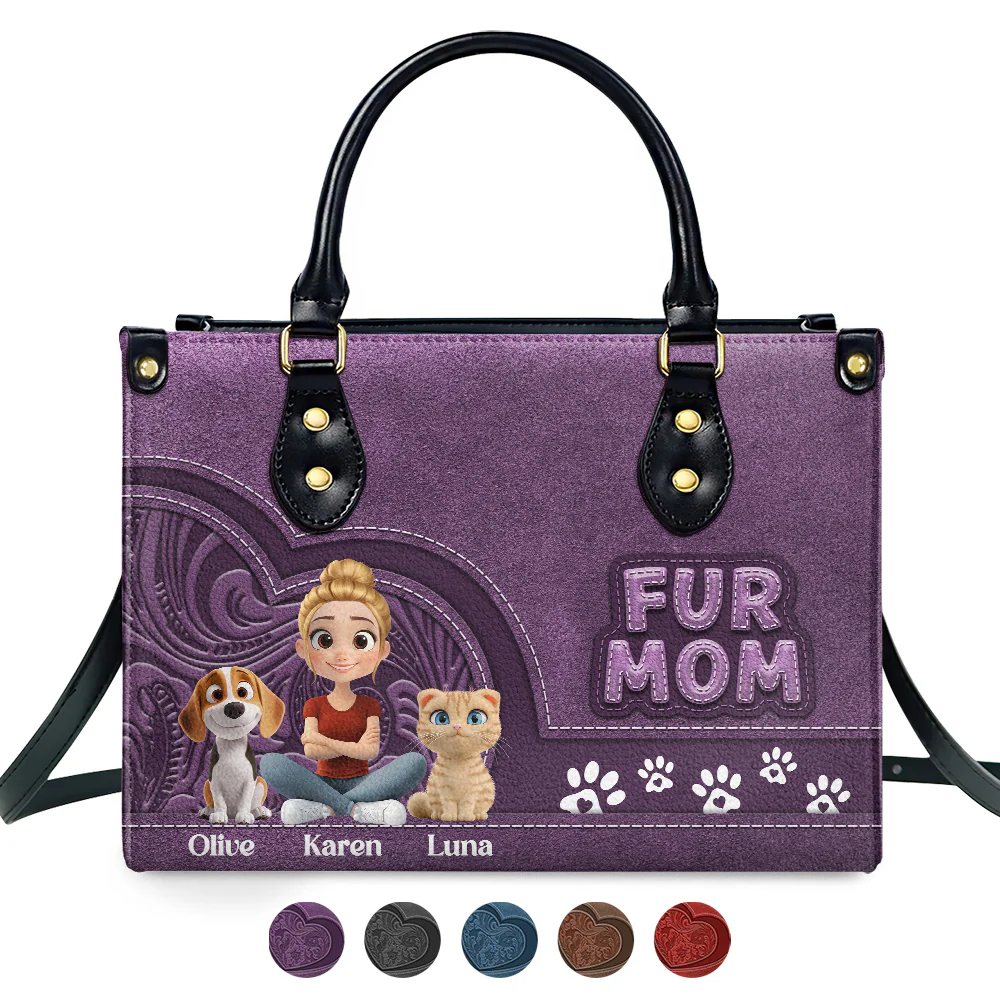 Chibi Cartoon Fur Mom - Personalized Custom Leather Bag