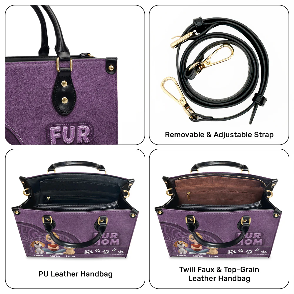 Chibi Cartoon Fur Mom - Personalized Custom Leather Bag - Image 6