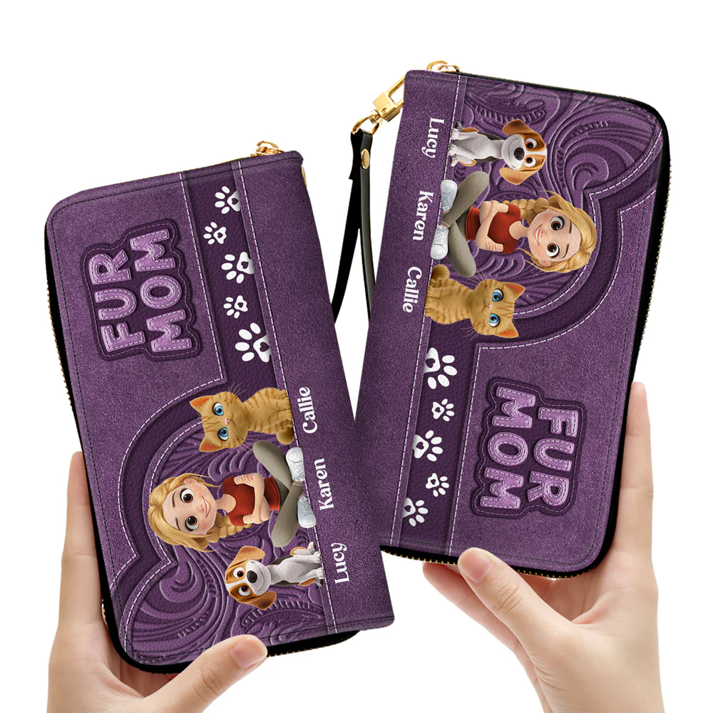 Chibi Cartoon Pet Mom - Personalized Custom Leather Wallet - Image 4