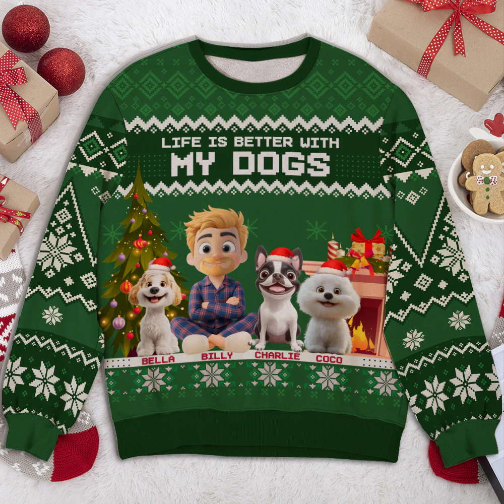 Chistmas Is Better With My Dogs - Personalized Custom All-Over-Print Sweatshirt - Image 2