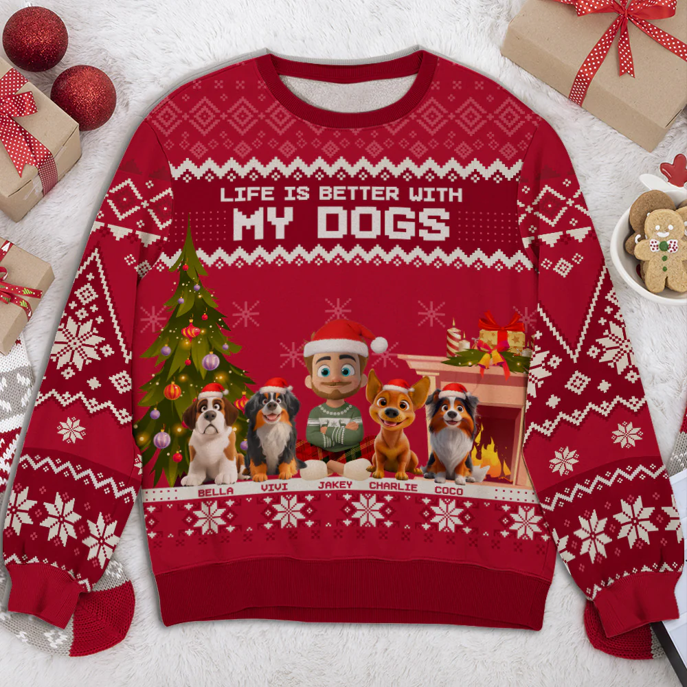 Chistmas Is Better With My Dogs - Personalized Custom All-Over-Print Sweatshirt - Image 3